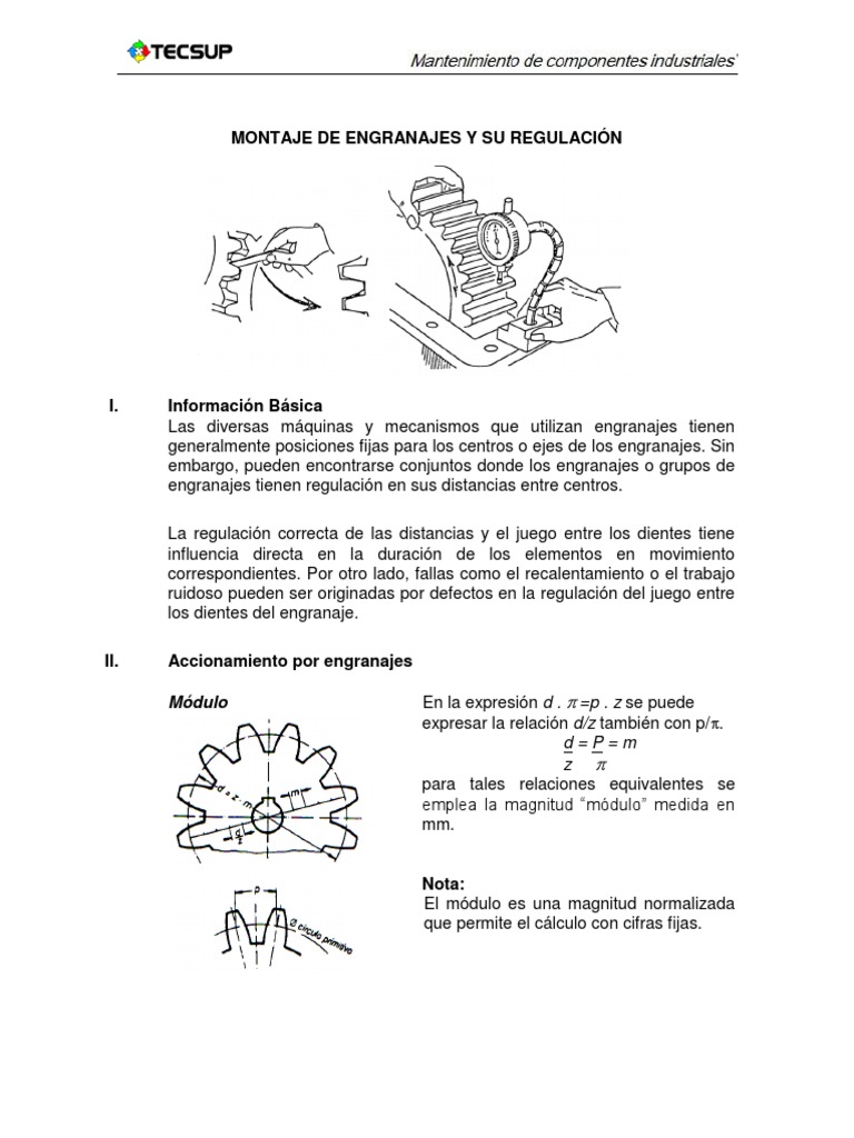 Regulación y Montaje de Engranajes | PDF | Engranaje | Mecánica