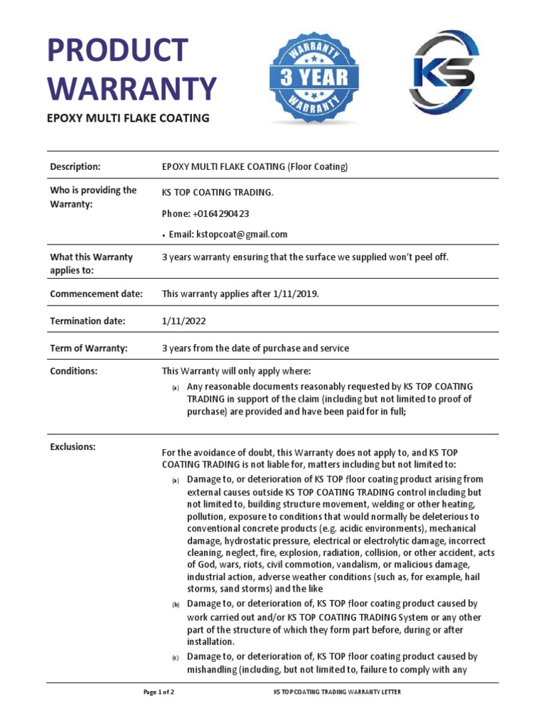 Product Warranty Epoxy Multi Flake Coating PDF