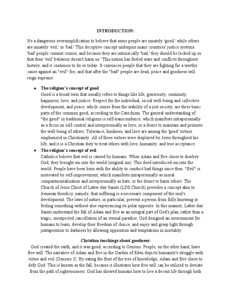 Religion S Concept Of Good And Evil Pdf Evil Adam And Eve