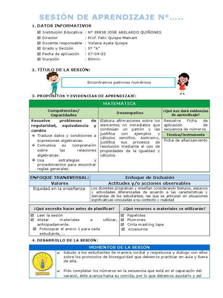 SESIÓN DE APRENDIZAJE 8 Abril Mate | PDF | Aprendizaje | Método de ...