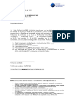 Carta Modelo para Solicitar Tarjeta e Inscripcion en El Rupa 2022