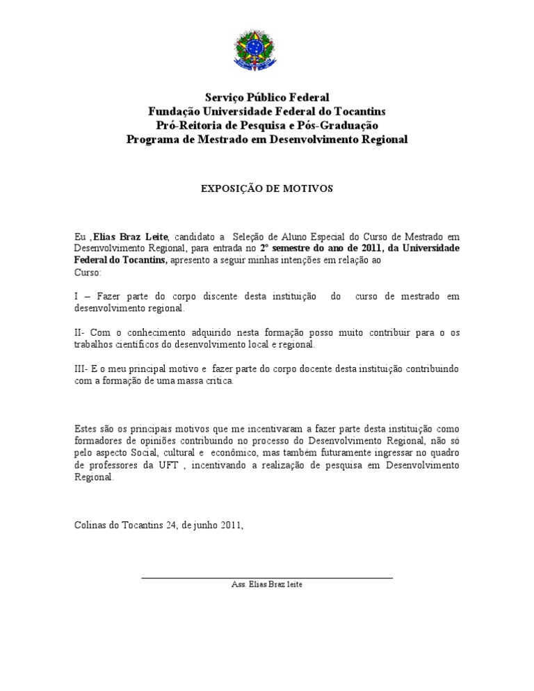 Carta Exposicao Motivos Doutorado