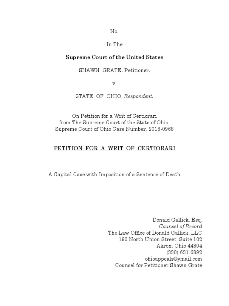 Shawn Grate, Petition for a Write of Certiorari, 2020 PDF Batson V
