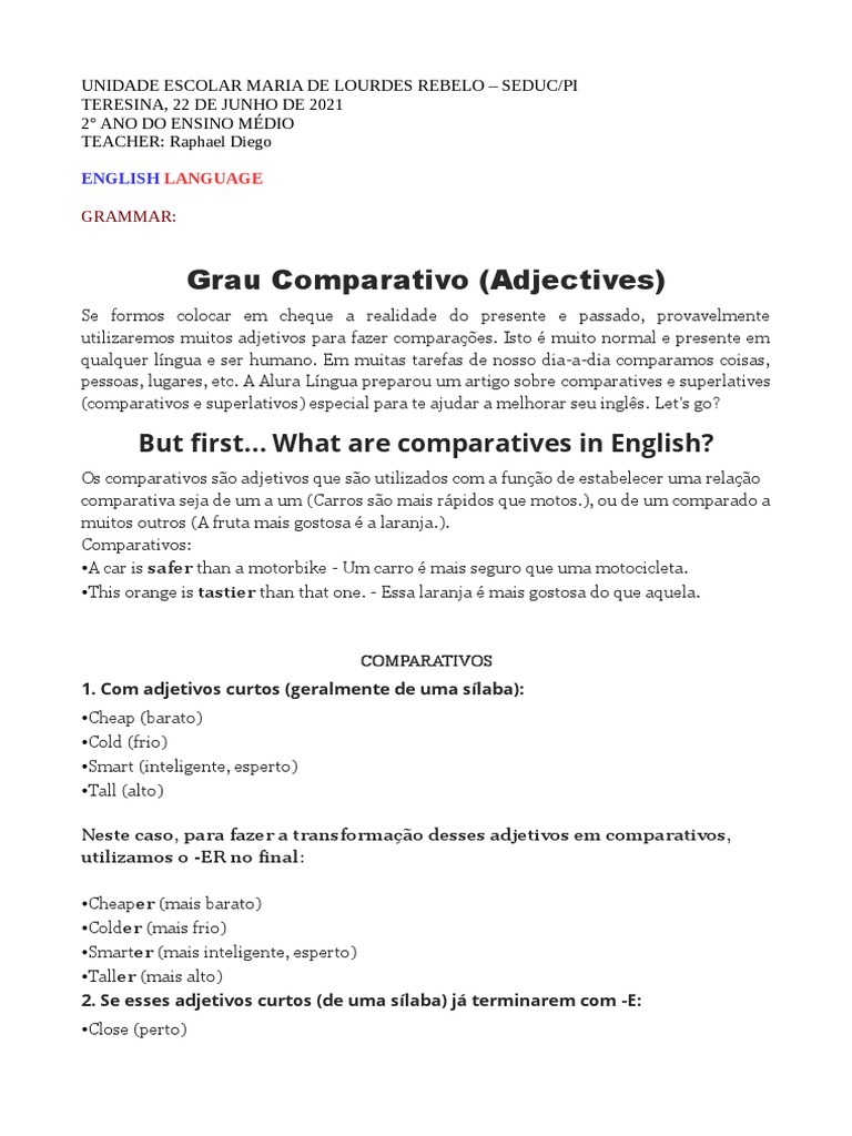 Graus Comparativos em Inglês | PDF | Comunicação humana | Linguística