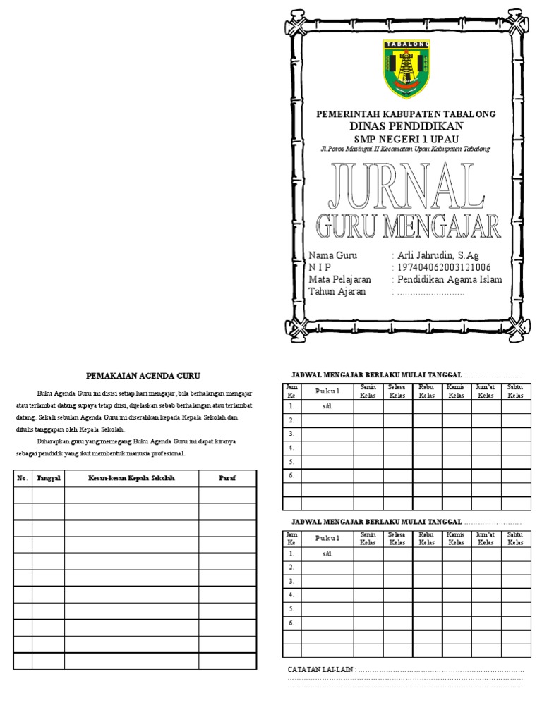 Contoh Jurnal Mengajar Contoh Agenda Harian Guru Mata