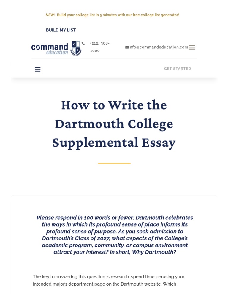 How To Write The Dartmouth College Supplemental Essays Command