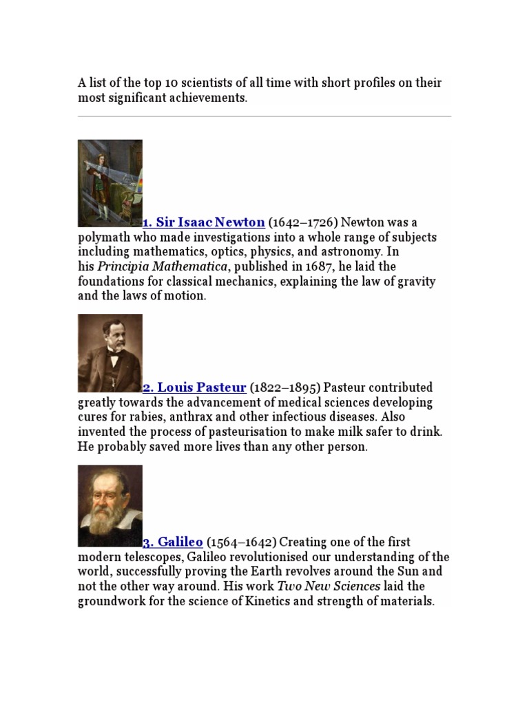 Top 10 Influential Scientists and Achievements | PDF | Physics | Science