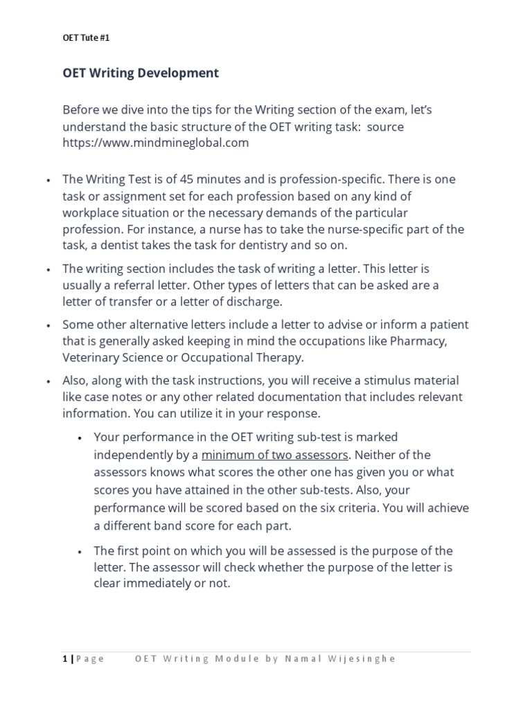 Writing Assessment Criteria Oet