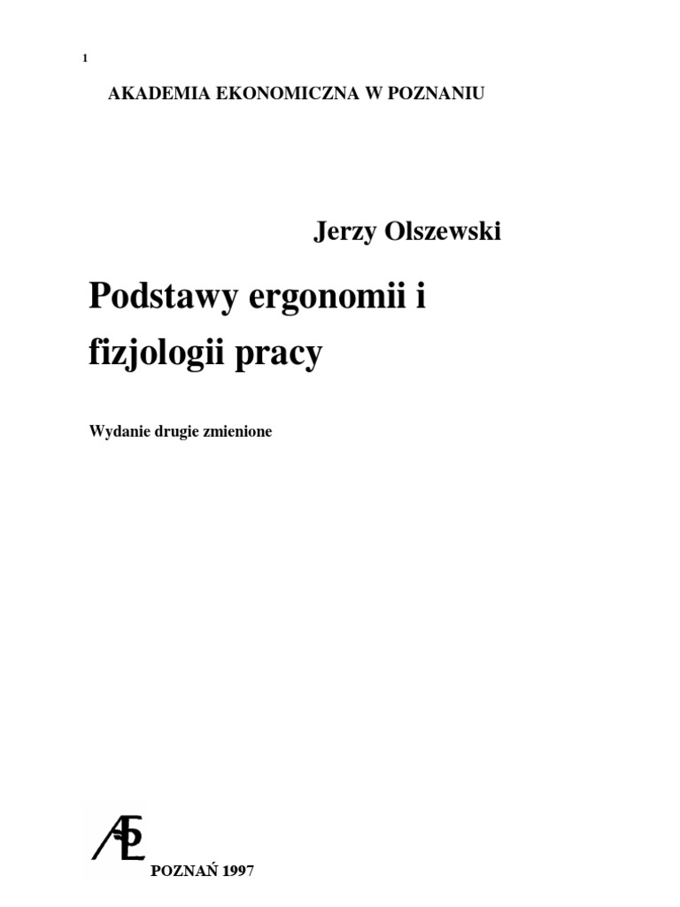 Podstawy Ergonomii I Fizjologii Pracy Jerzy Olszewski