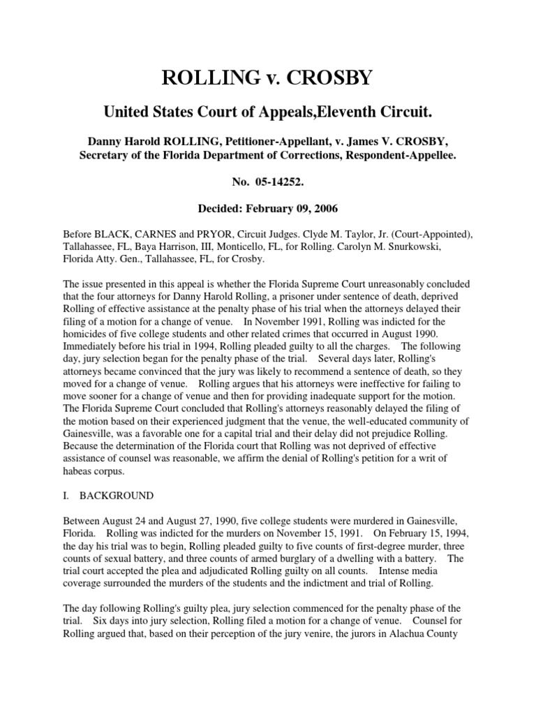 Danny Rolling Rolling Vs Crosby, US Court of Appeals Decision, February 9, 2006 PDF