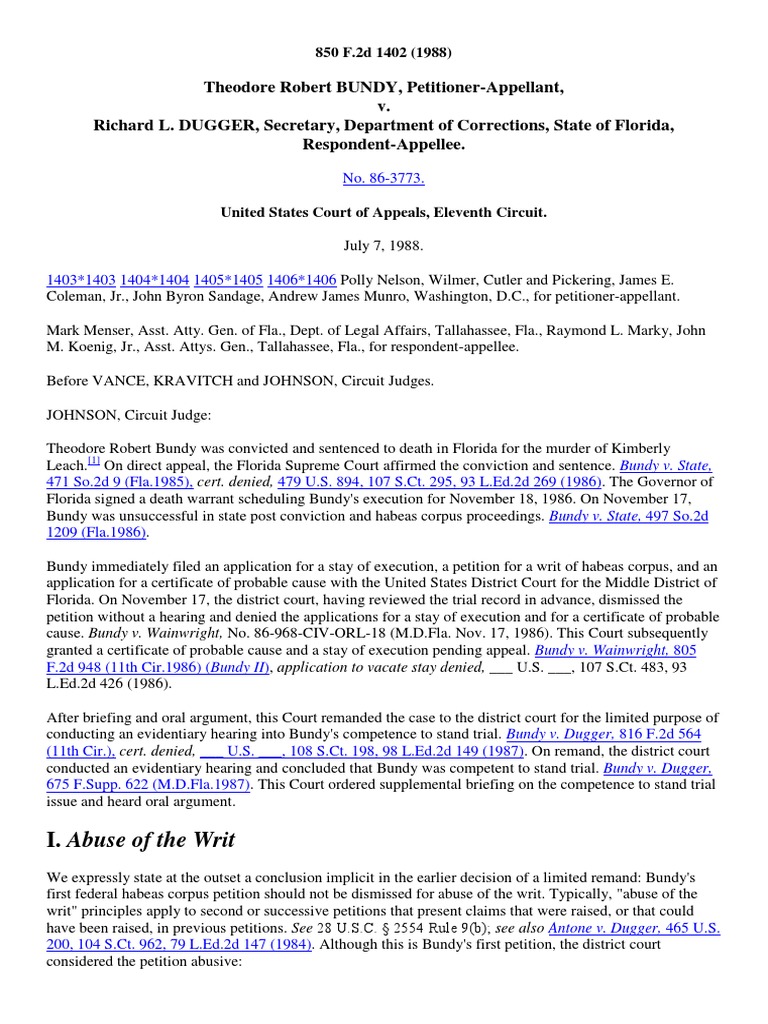 Ted Bundy BUNDY vs. DUGGER 1988 Download Free PDF Strickland V