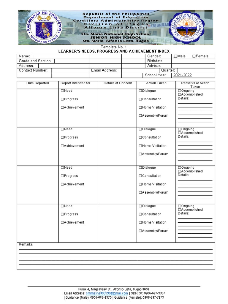 Learners Needs, Progress and Acheivement Index | PDF