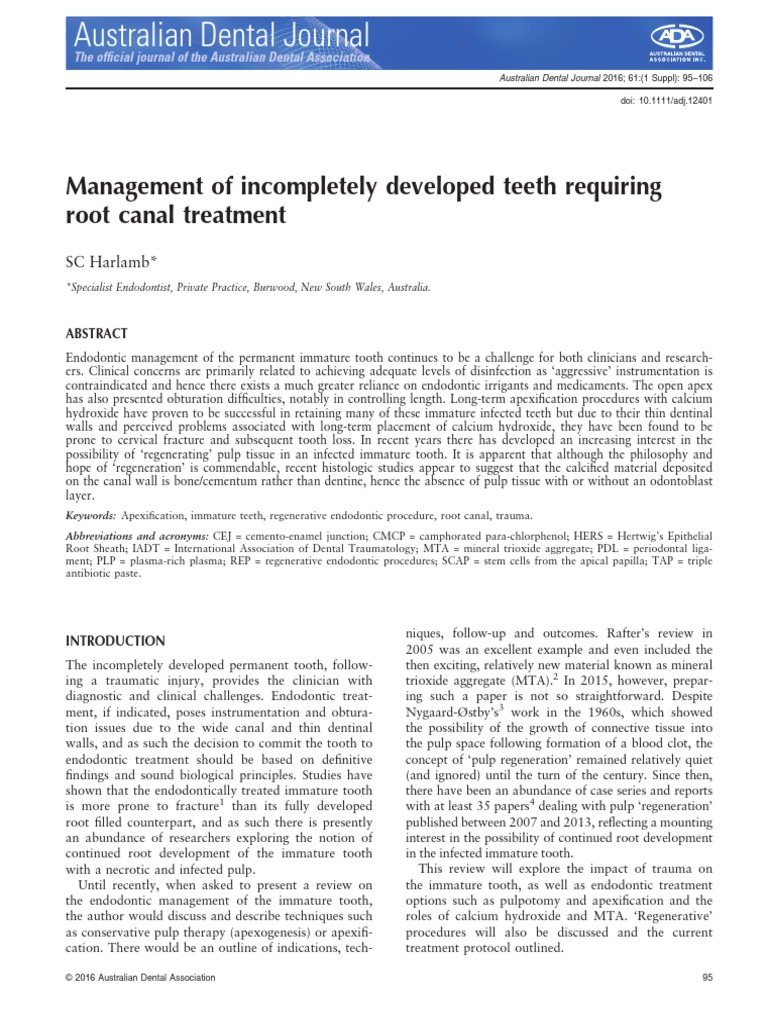 Australian Dental Journal 2016 Harlamb Management of