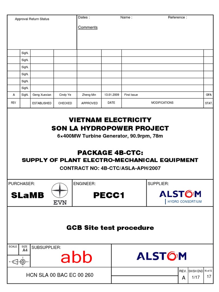 HCN Sla 00 Bac Ec 00 260A GCB Site Test Procedure PDF Transformer