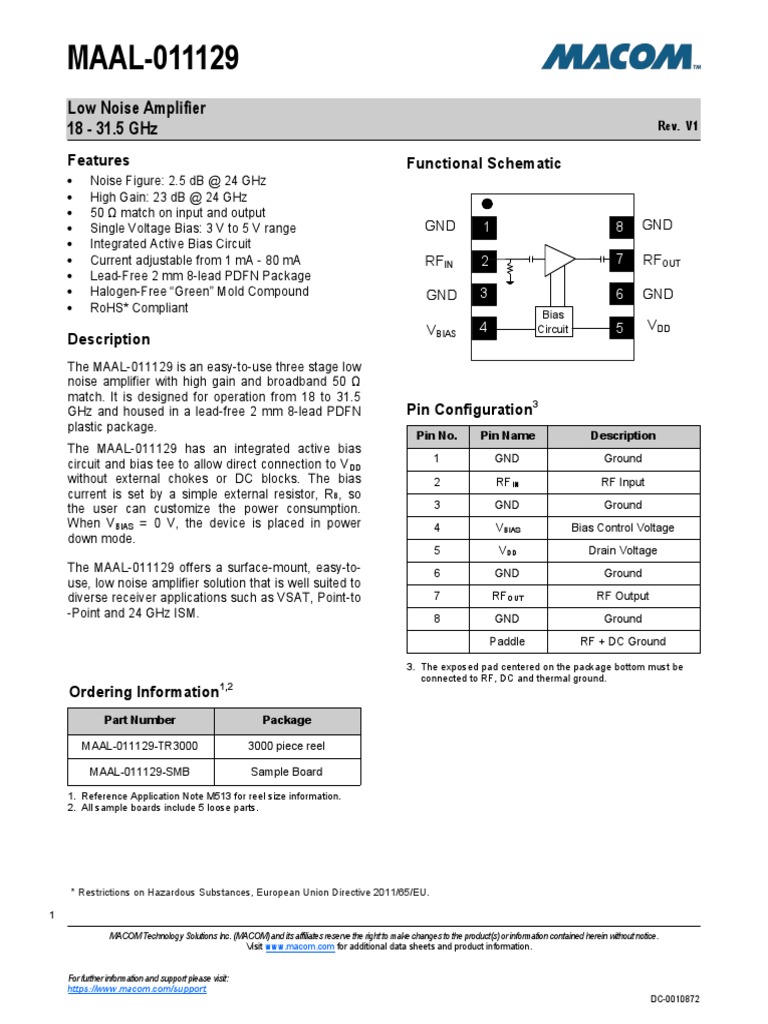 LNA MAAL011129 1831.5GHz Low Noise Amplifier PDF Amplifier