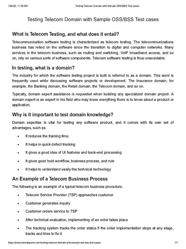 Testing Telecom Domain With Sample OSS - BSS Test Cases | PDF