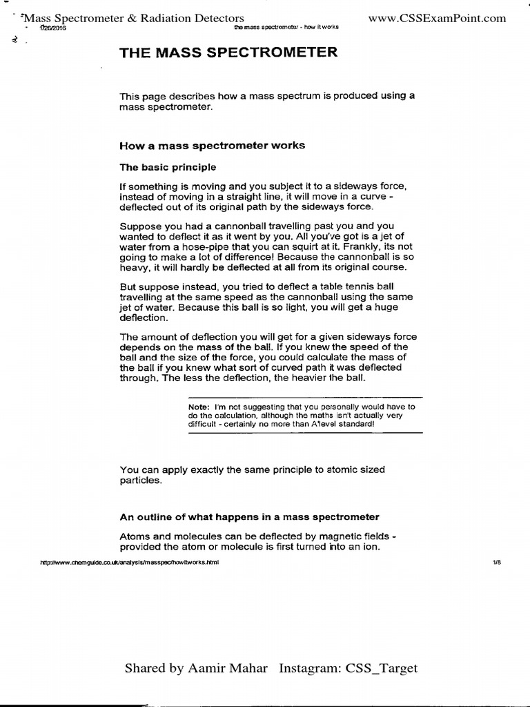 Mass Spectrometer and Radiation Detectors PDF Spectrometer