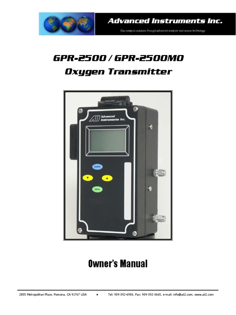 O2 Sensor-MANUAL 2500-2500MO Ex Spec | PDF | Flow Measurement | Calibration