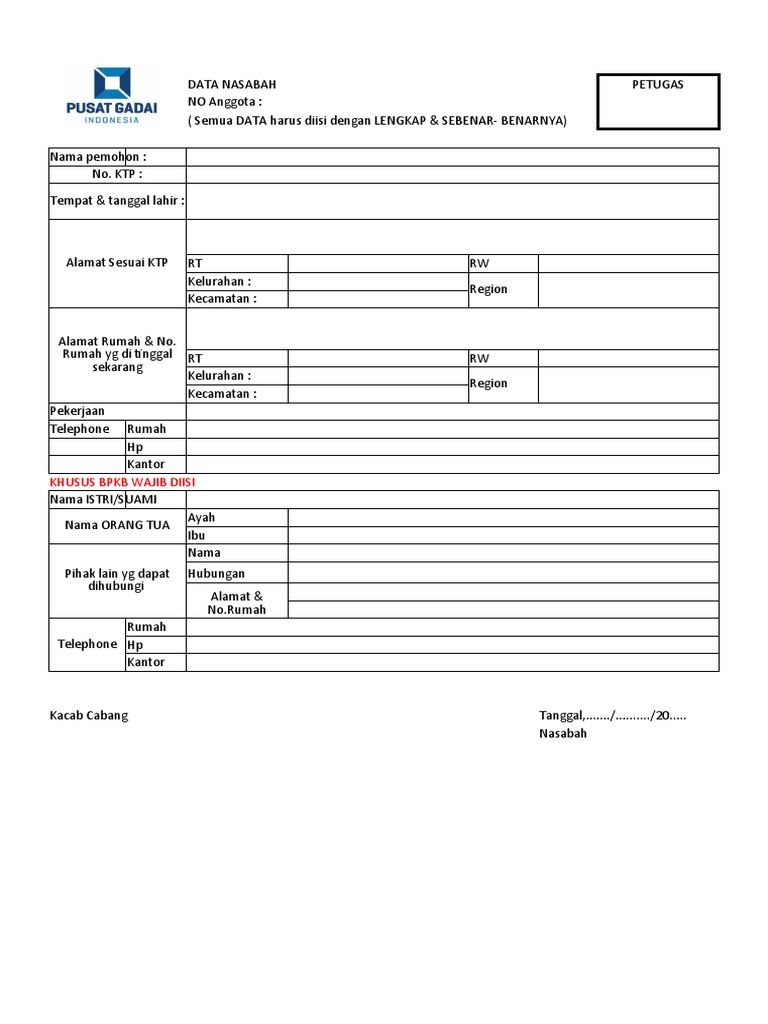 Form data diri bpkb pdf
