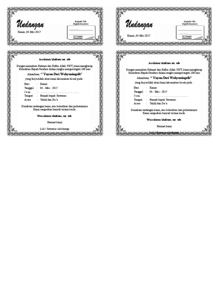 Contoh Undangan Tahlil | PDF