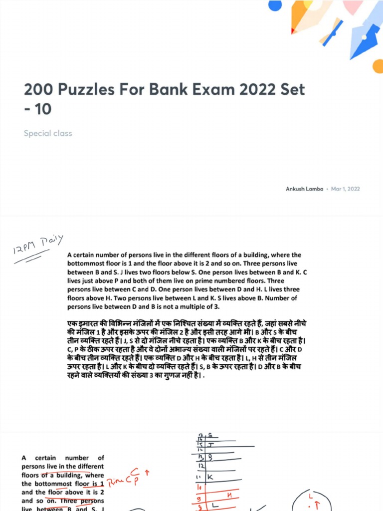 200 Puzzles For Bank Exam 2022 Set 10 With Anno PDF