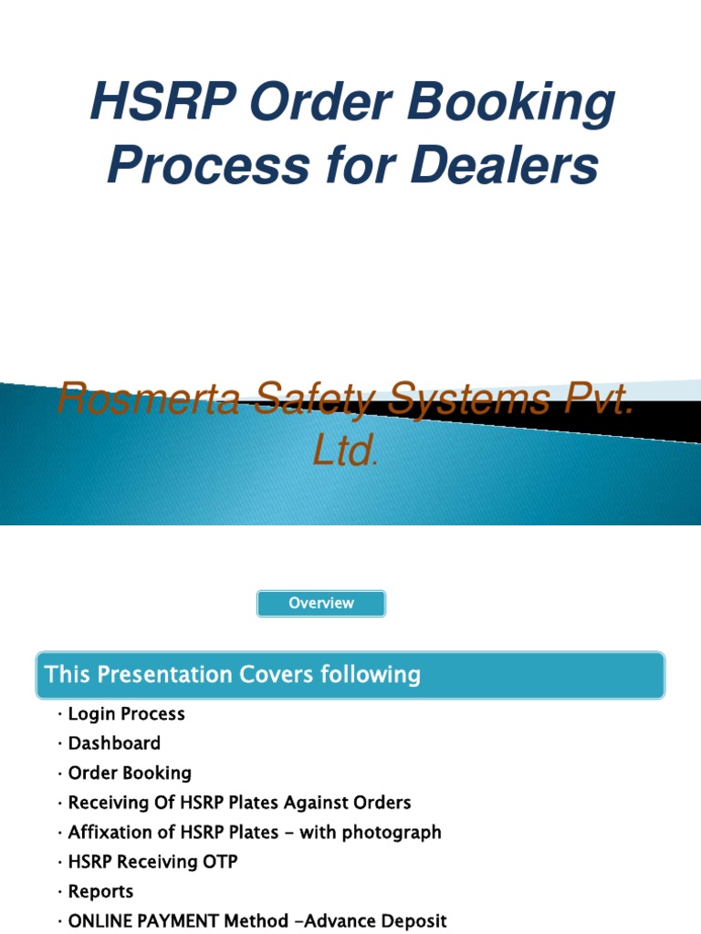 HSRP Order Booking Process for Dealers | PDF