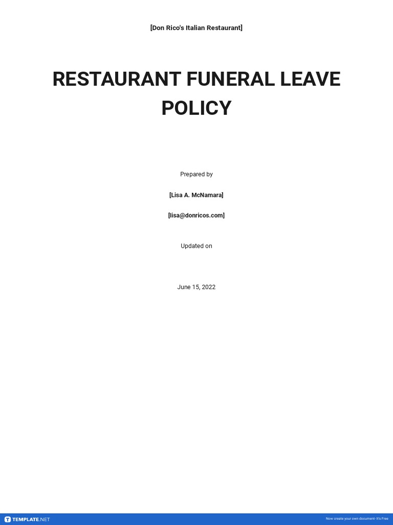 Restaurant Funeral Leave Policy Template PDF Employment Justice