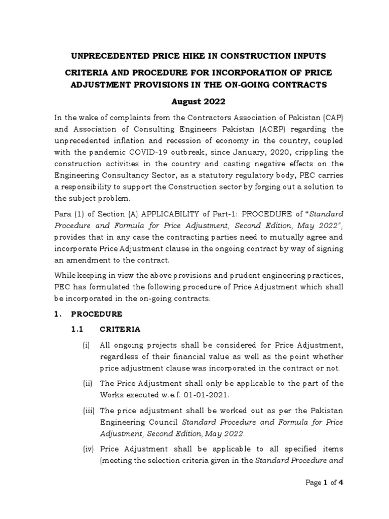 procedure-for-incorporating-price-adjustment-provisions-in-ongoing