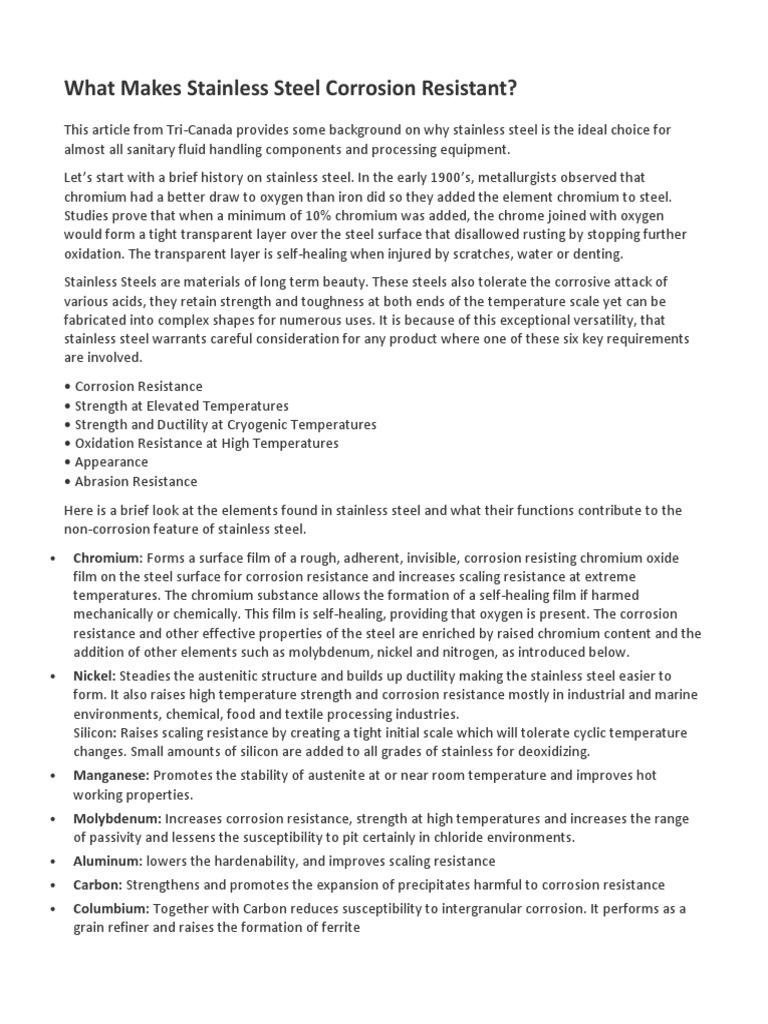 What Makes Stainless Steel Corrosion Resistant PDF Stainless Steel