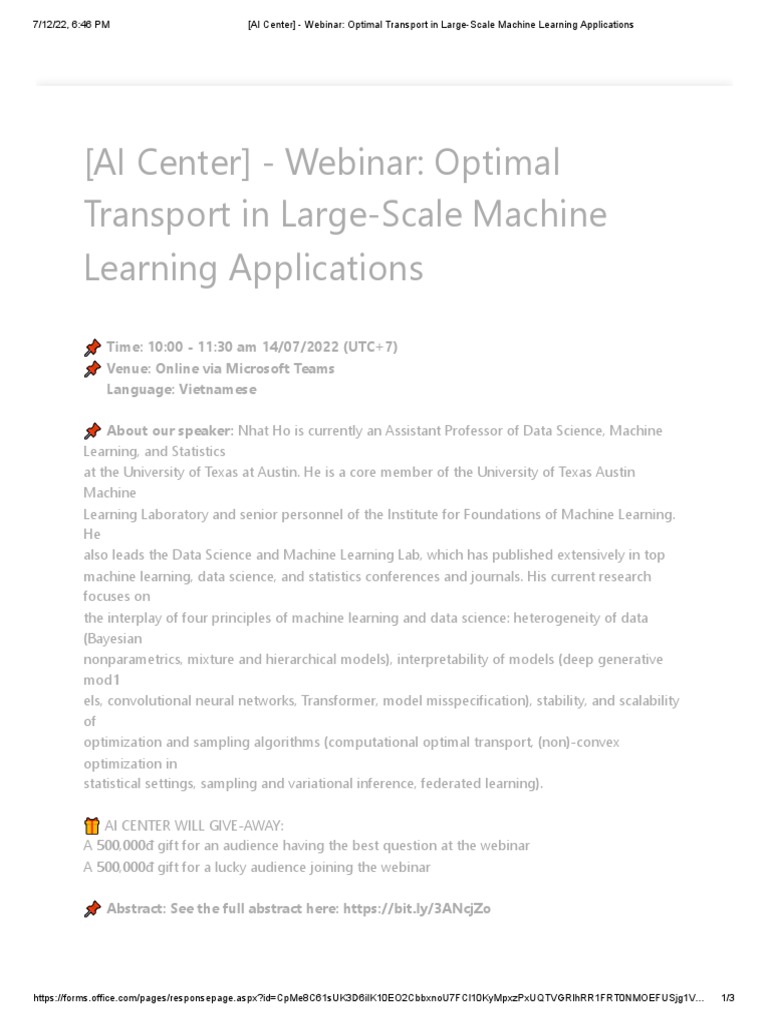 Optimal Transport in ML Webinar | PDF | Machine Learning | Artificial ...