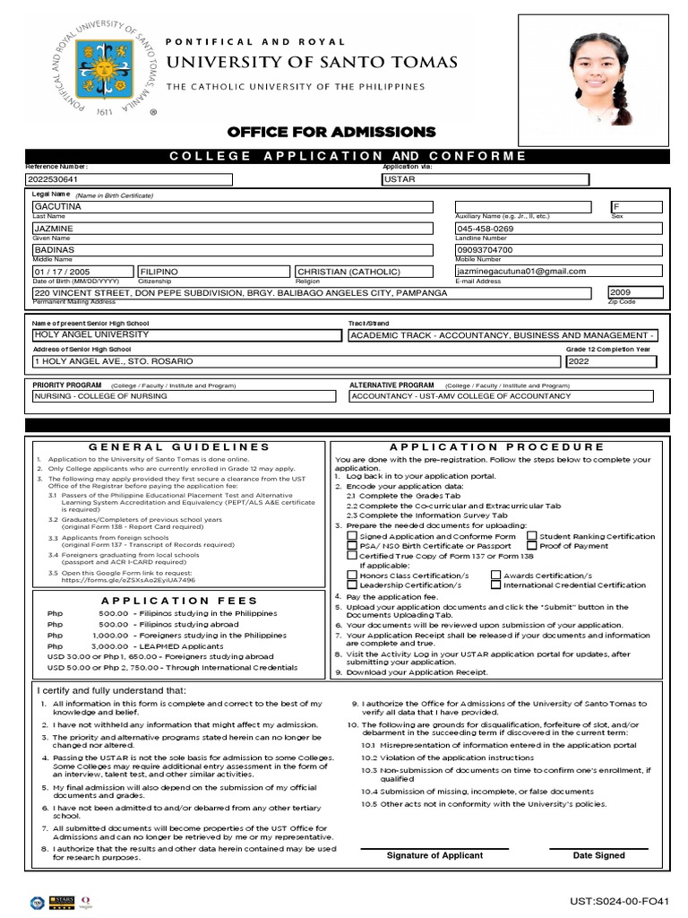 UST College Application Guidelines | PDF | University And College Admission