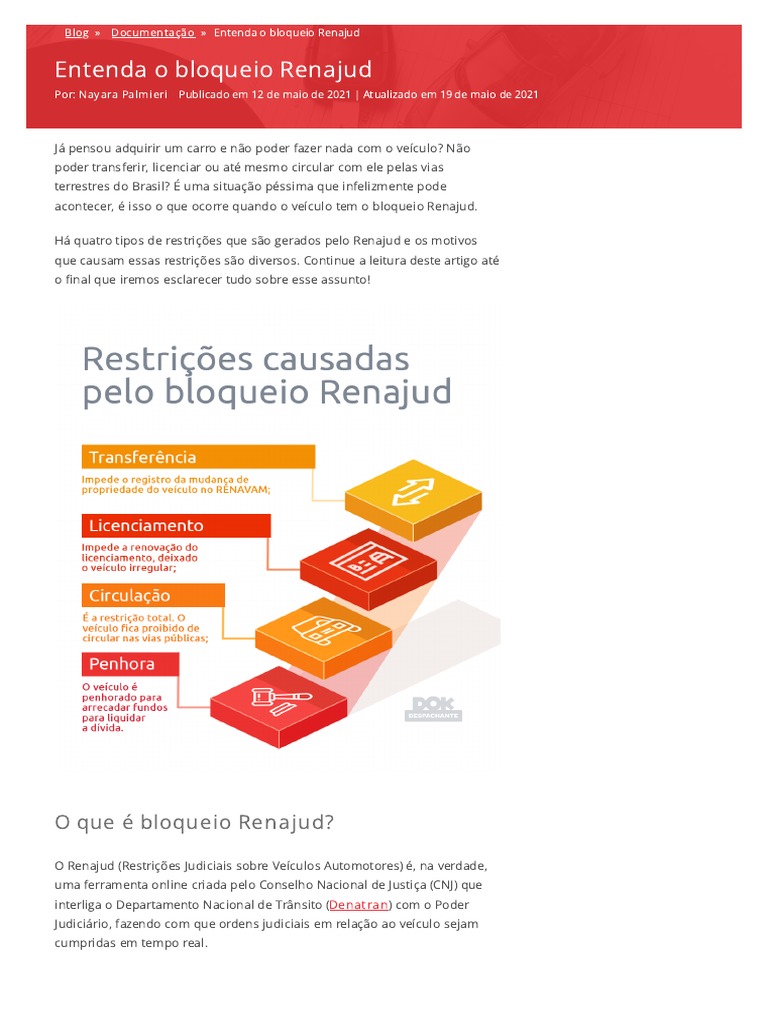 Você sabe o que é bloqueio Renajud_ Confira no artigo! | PDF | Carteira ...