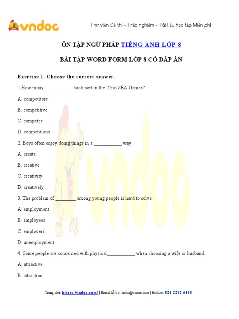 Bai tap word form lop 8 co dap an pdf