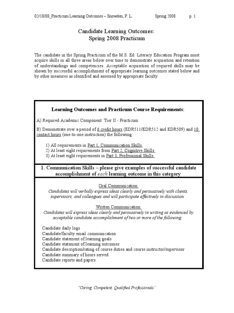 Spring 2008 Literacy Practicum Outcomes | PDF | Learning | Educational ...
