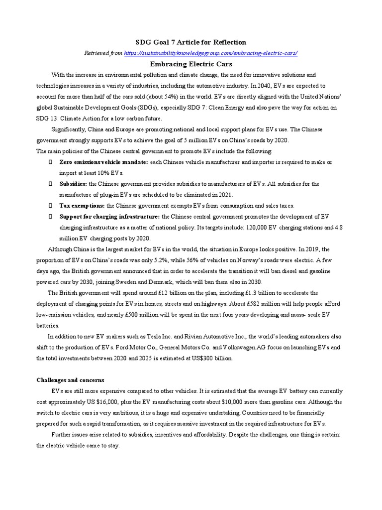 Embracing Electric Cars for SDG 7 | PDF | Electric Vehicle | Electric Car