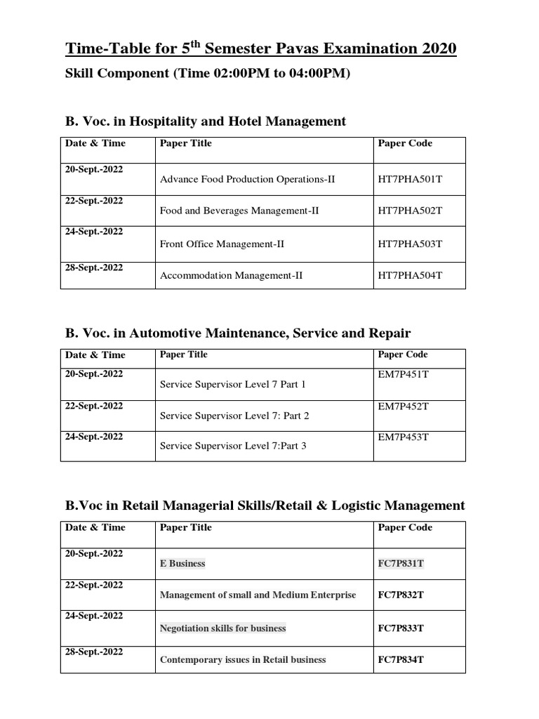 5th Semester Pavas Exam Time-Table | PDF | Economies | Business