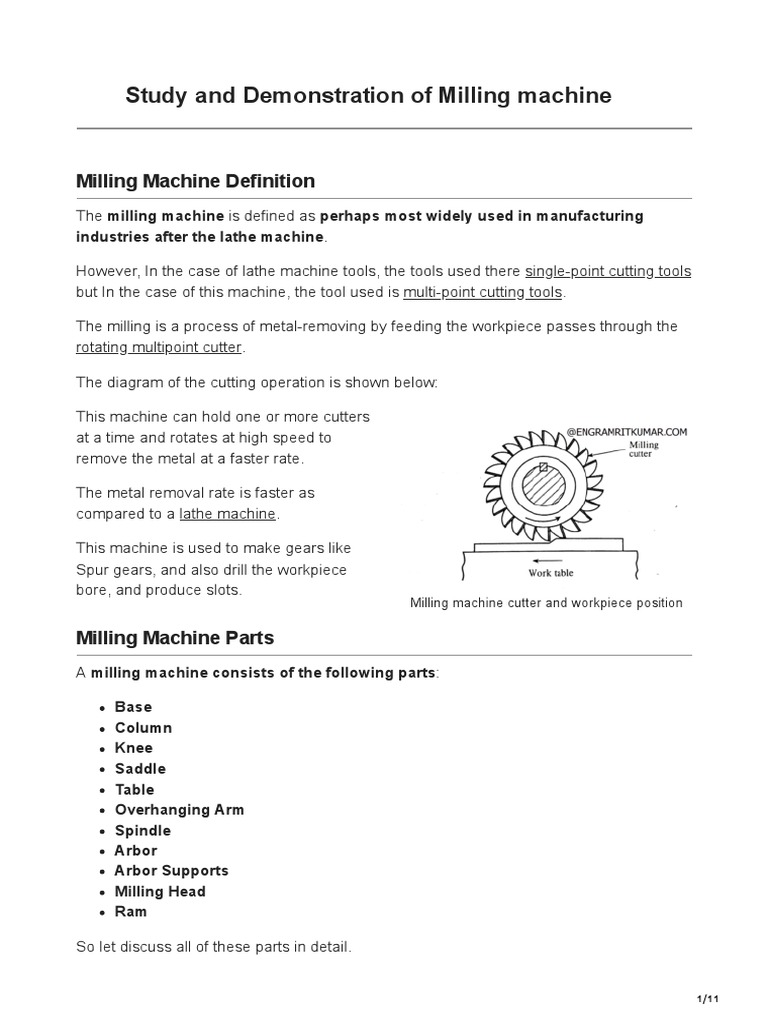 Milling Machine Definition Parts Types Operations With PDF PDF Machines Procedural Knowledge