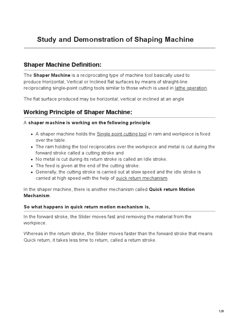 Shaper Machine Definition Working Types Operations Specification