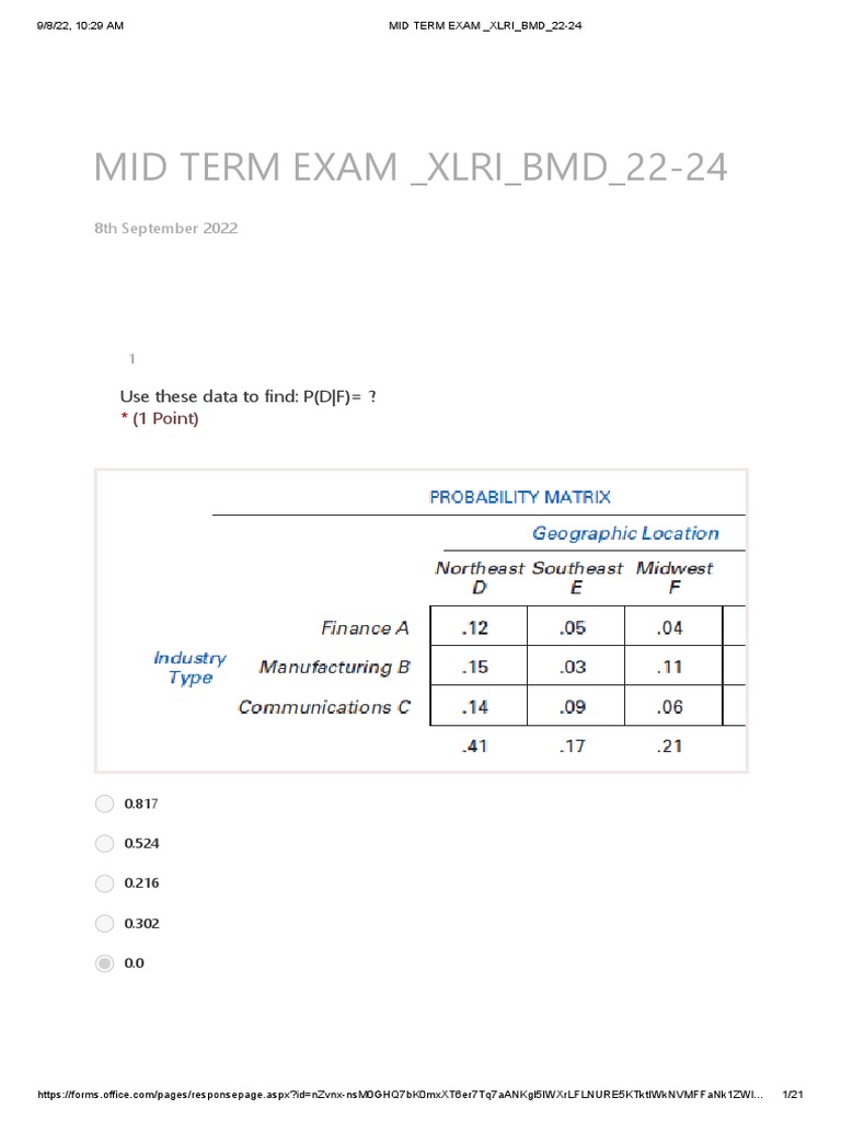 Mid Term Exam Xlri BMD 2224 PDF Standard Score Standard Deviation