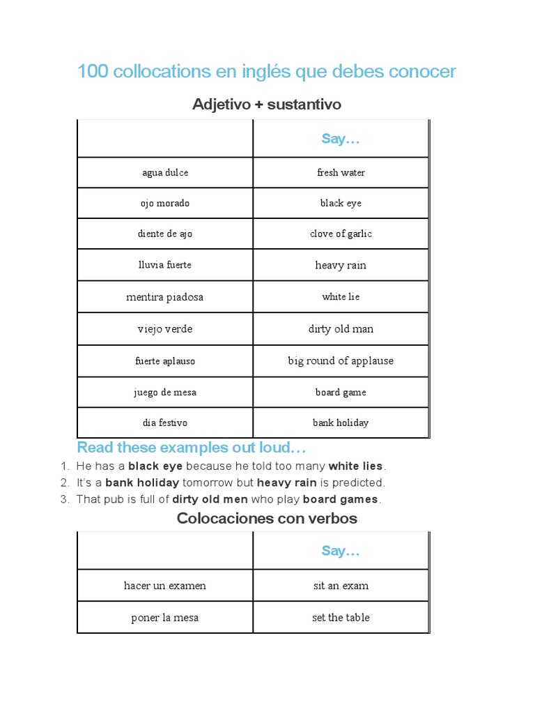 100 collocations en inglés que debes conocer | PDF