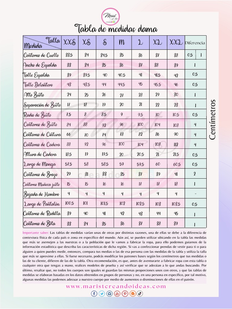 Tabla de Medidas Dama Marist Creando