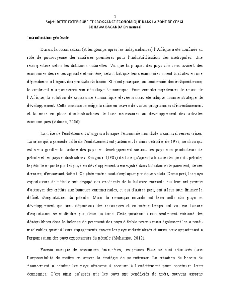 MEMOIRE CORRECTION INTRO & Chap1 | PDF | Dette publique | Dettes