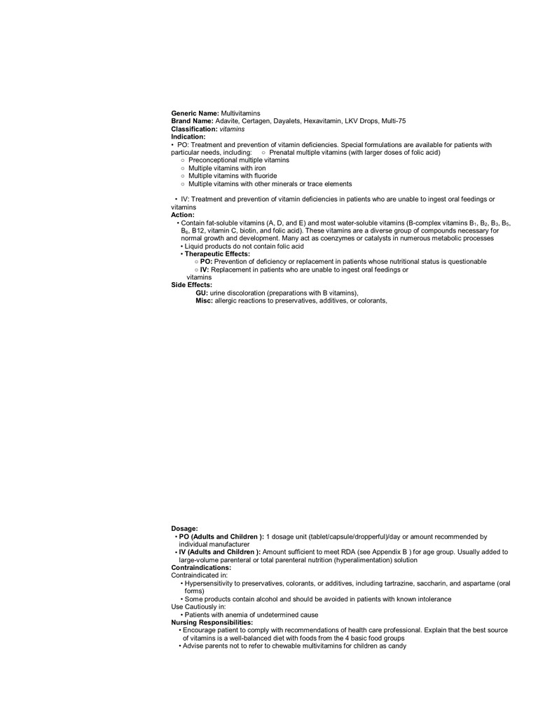Hexavitamin Multivitamin Overview | PDF