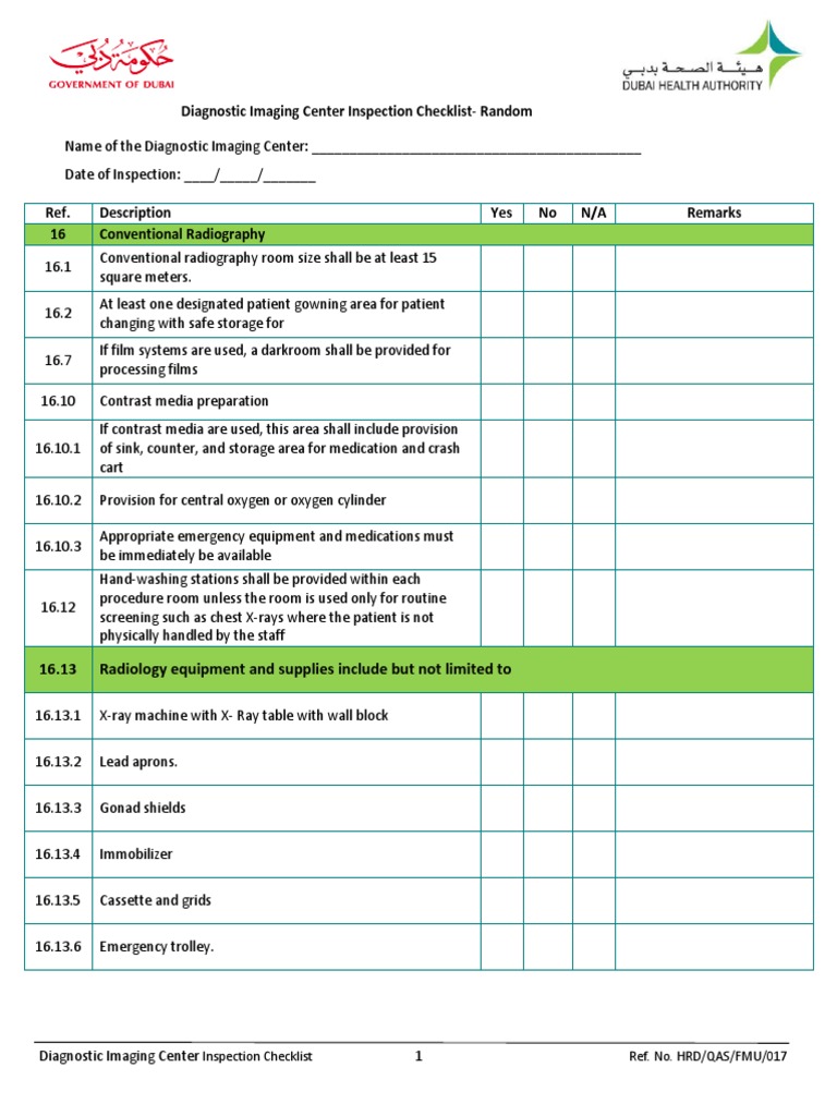 Diagnostic Imaging Centers Inspection Checklist2022641383 PDF