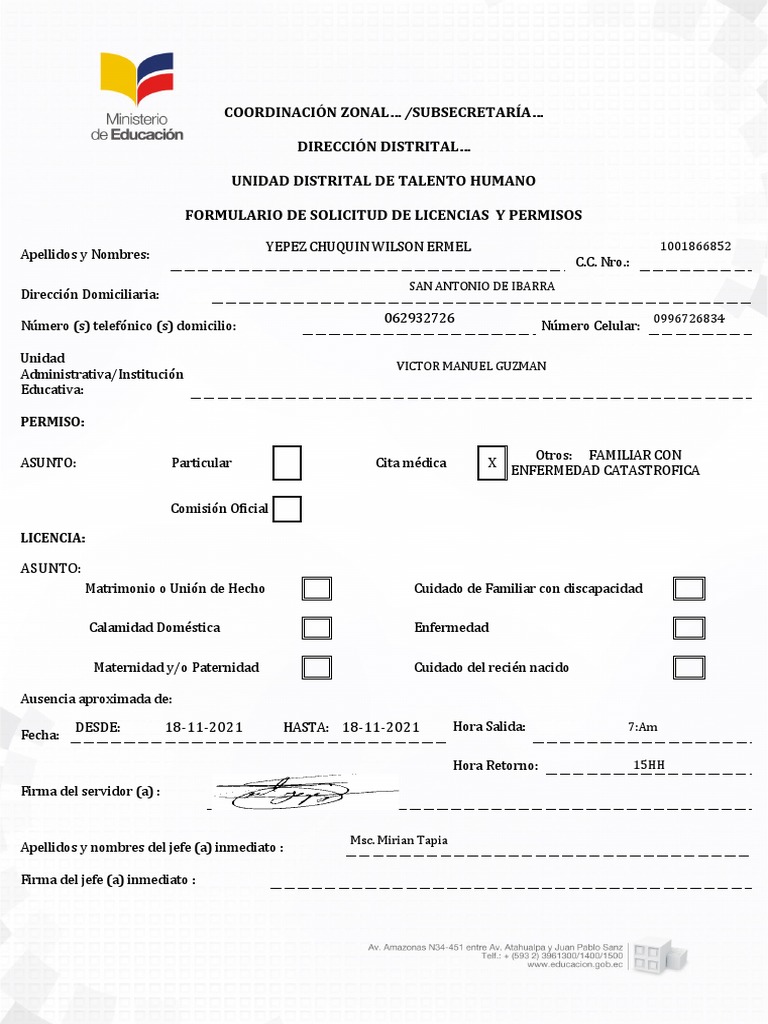 Formulario de Solicitud de Permisos y Licencias PDF