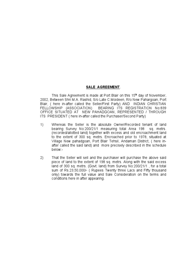 AGREEMENT FOR SALE PDF Interest Deed