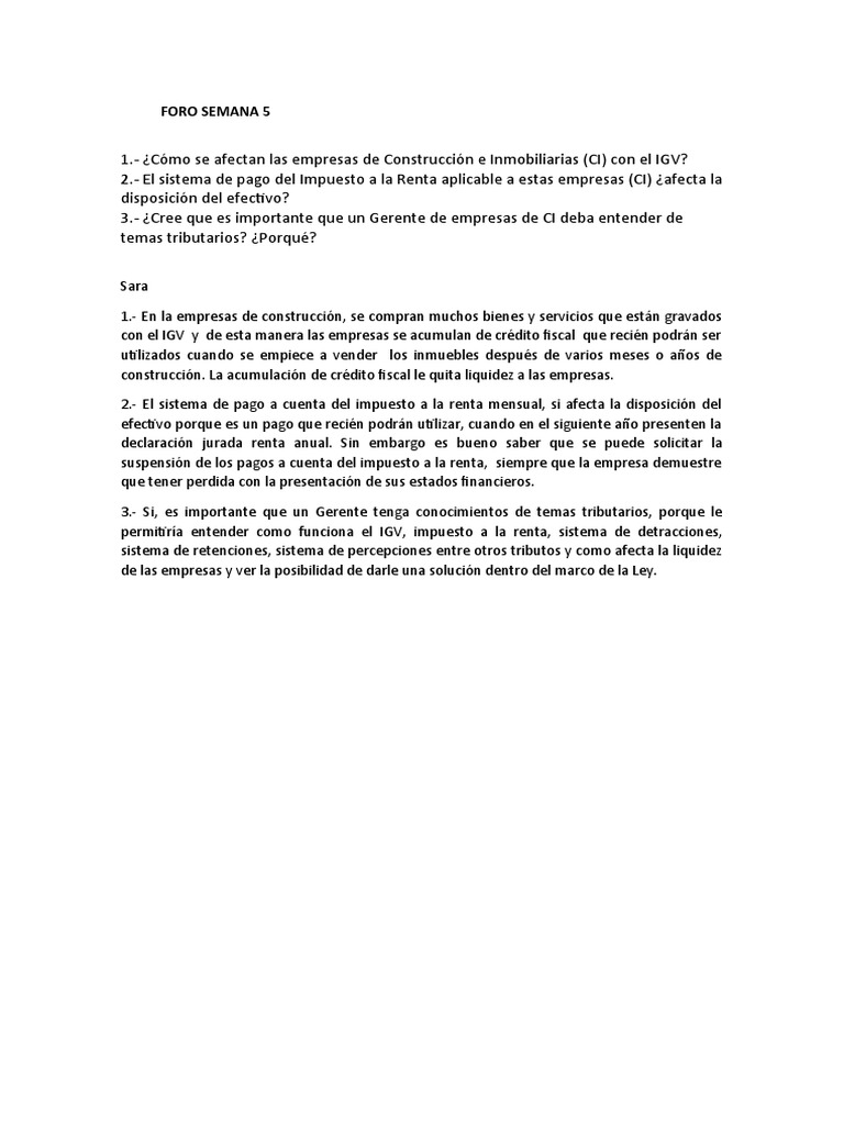 Foro Semana 5 | PDF | Impuesto sobre la renta | Impuestos