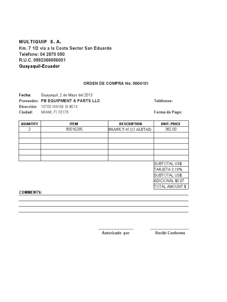 Copia de ORDEN DE COMPRA 4101 | PDF | Turbocompresor | Máquinas