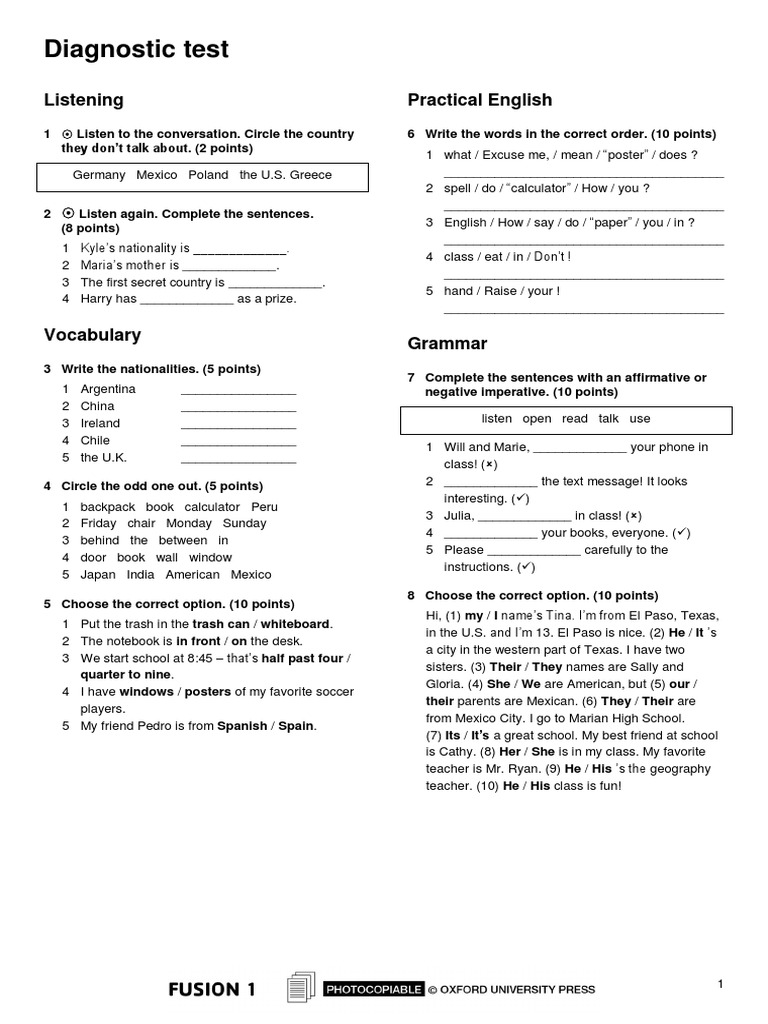 English Diagnostic Test for Beginners | PDF | English Language ...
