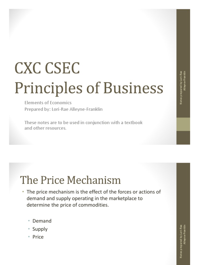 Cxc Csec Pob Notes Elements Of Economics Pdf Supply And Demand